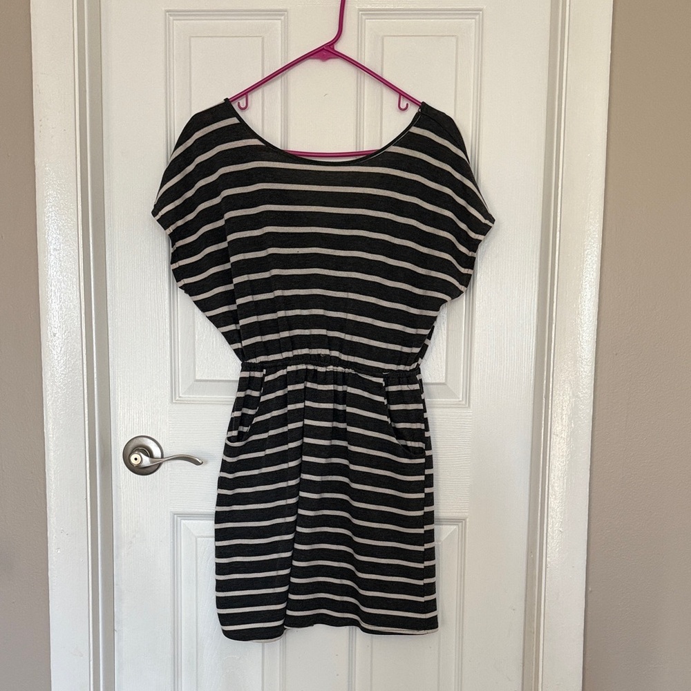 Dark Gray and Cream Striped Dress